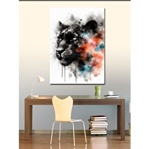 Kanvas Tablo Siyah Panter Ve Renkli Dumanlar 100x140 cm