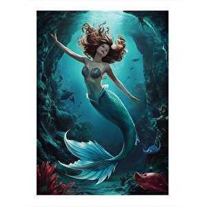Su Altındaki Deniz Kızı Art Mdf Poster 35cm X50cm 35x50 cm