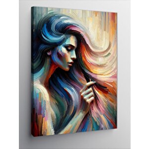 Kanvas Tablo Uzun Saçlı Desenli Renkli Kadın 70x100 cm