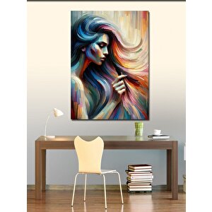 Kanvas Tablo Uzun Saçlı Desenli Renkli Kadın 70x100 cm
