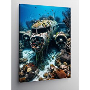 Kanvas Tablo Denizin Dibindeki Uçak 70x100 cm