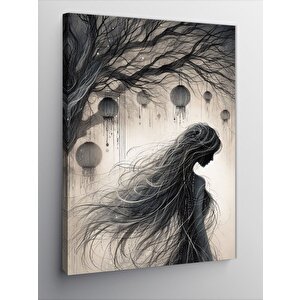Kanvas Tablo Uzun Saçlı Kız Ve Ağaç 50x70 cm