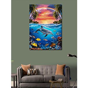 Kanvas Tablo Denizaltı Canlıları Ve Manzara 70x100 cm