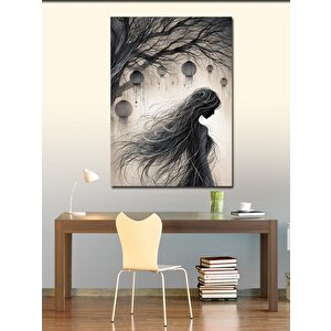 Kanvas Tablo Uzun Saçlı Kız Ve Ağaç 100x140 cm