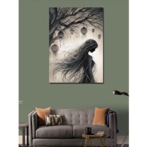 Kanvas Tablo Uzun Saçlı Kız Ve Ağaç 100x140 cm