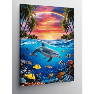 Kanvas Tablo Denizaltı Canlıları Ve Manzara 100x140 cm