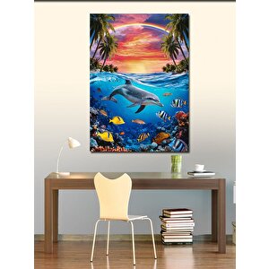 Kanvas Tablo Denizaltı Canlıları Ve Manzara 100x140 cm