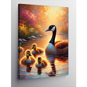 Kanvas Tablo Göldeki Ördekler Ailesi 70x100 cm