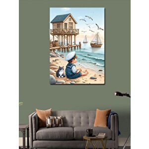 Kanvas Tablo Denizci Çocuk Ve Kumsal 100x140 cm