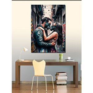 Kanvas Tablo Gaz Maskeli Aşık Çift 50x70 cm
