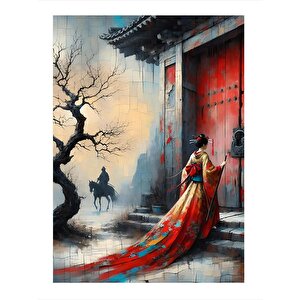 Kırmızı Elbise İle Japon Kadın Mdf Poster 35cm X50cm 35x50 cm