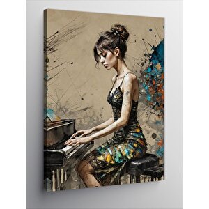 Kanvas Tablo Piyano Çalan Kız Çocuğu 50x70 cm