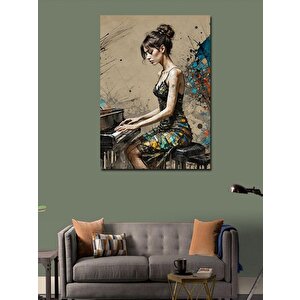 Kanvas Tablo Piyano Çalan Kız Çocuğu 50x70 cm