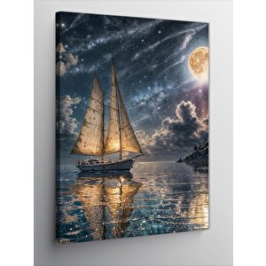 Kanvas Tablo Denizdeki Tekne Ve Işıltılı Gökyüzü 100x140 cm