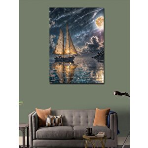 Kanvas Tablo Denizdeki Tekne Ve Işıltılı Gökyüzü 100x140 cm