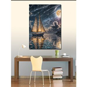 Kanvas Tablo Denizdeki Tekne Ve Işıltılı Gökyüzü 50x70 cm