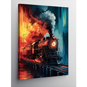 Kanvas Tablo Renkli Lokomotif Tren 50x70 cm
