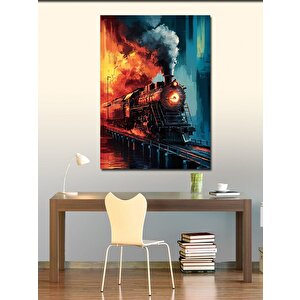 Kanvas Tablo Renkli Lokomotif Tren 50x70 cm