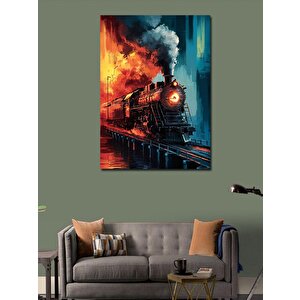 Kanvas Tablo Renkli Lokomotif Tren 50x70 cm