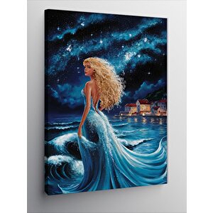 Kanvas Tablo Mavi Elbiseli Kadın Ve Deniz 70x100 cm
