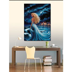 Kanvas Tablo Mavi Elbiseli Kadın Ve Deniz 70x100 cm
