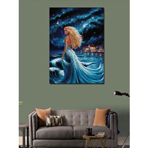 Kanvas Tablo Mavi Elbiseli Kadın Ve Deniz 70x100 cm