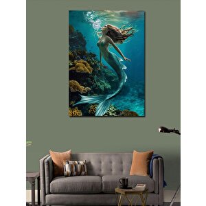 Kanvas Tablo Deniz Altında Yeşil Denizkızı 100x140 cm
