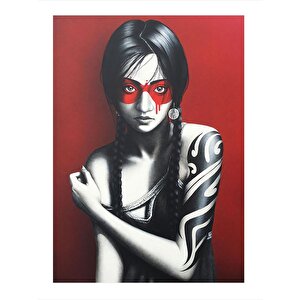 Maskeli Dövmeli Kız Tasarım Mdf Tablo 35cm X50cm 35x50 cm