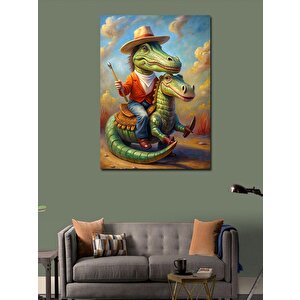 Kanvas Tablo Timsah Ve Timsah Maskeli Adam 70x100 cm