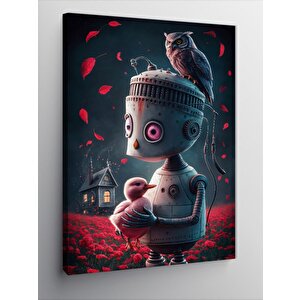 Kanvas Tablo Sevimli Robot Baykuş Ve Ördek 100x140 cm