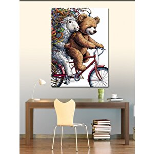 Kanvas Tablo Bisiklet Kullanan Ayı Ve Kuzu 50x70 cm