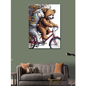 Kanvas Tablo Bisiklet Kullanan Ayı Ve Kuzu 50x70 cm