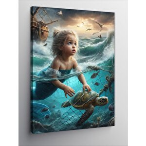 Kanvas Tablo Küçük Kız Ve Caretta Caretta 70x100 cm