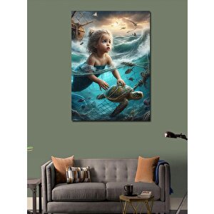 Kanvas Tablo Küçük Kız Ve Caretta Caretta 70x100 cm