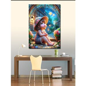 Kanvas Tablo Hasır Şapkalı Küçük Kız 50x70 cm
