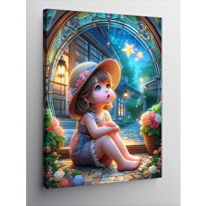 Kanvas Tablo Hasır Şapkalı Küçük Kız 70x100 cm