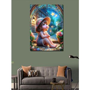 Kanvas Tablo Hasır Şapkalı Küçük Kız 100x140 cm