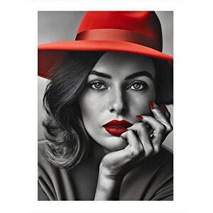 Kırmızı Şapkalı Kadın Art Mdf Tablo 25cmx 35cm 25x35 cm