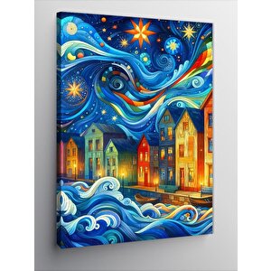 Kanvas Tablo Renkli Evler Ve  Evren 70x100 cm