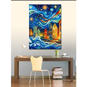 Kanvas Tablo Renkli Evler Ve  Evren 70x100 cm