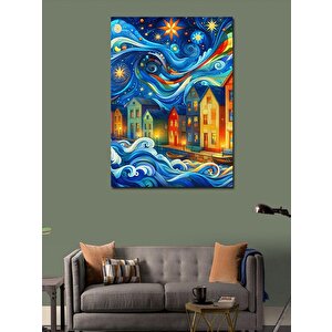 Kanvas Tablo Renkli Evler Ve  Evren 70x100 cm