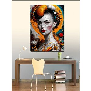Kanvas Tablo Kırmızı Rujlu Kadın Ve Pastel Renkler 50x70 cm