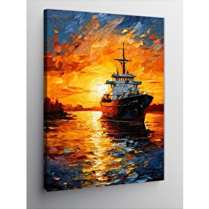Kanvas Tablo Denizdeki Tekne Ve Gün Batımı 50x70 cm