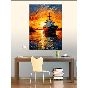 Kanvas Tablo Denizdeki Tekne Ve Gün Batımı 50x70 cm