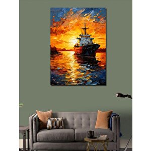 Kanvas Tablo Denizdeki Tekne Ve Gün Batımı 50x70 cm