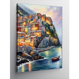 Kanvas Tablo Deniz Kenarındaki Renkli Evler 100x140 cm