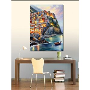 Kanvas Tablo Deniz Kenarındaki Renkli Evler 100x140 cm