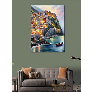 Kanvas Tablo Deniz Kenarındaki Renkli Evler 100x140 cm