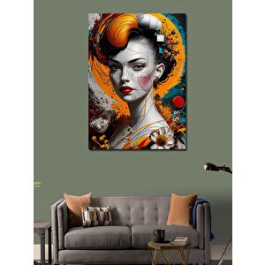Kanvas Tablo Kırmızı Rujlu Kadın Ve Pastel Renkler 100x140 cm