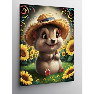 Kanvas Tablo Hasır Şapkalı Hamster 50x70 cm
